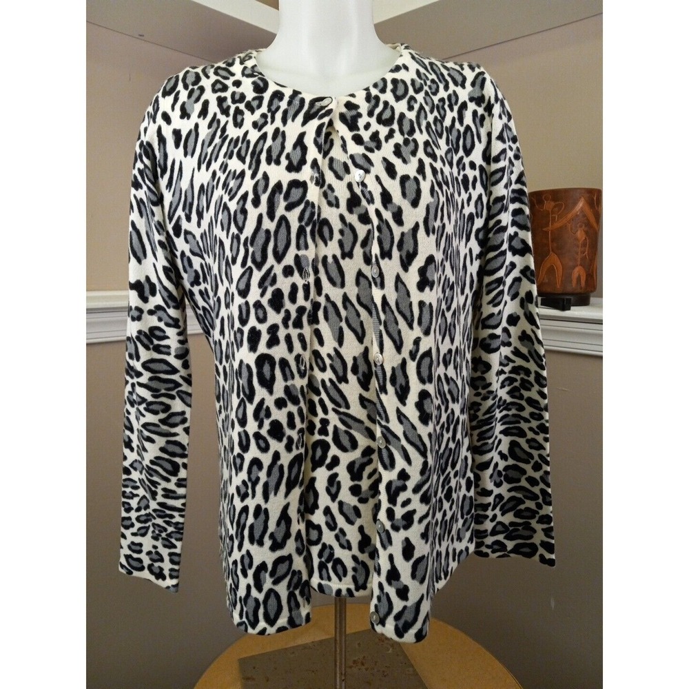 Bogari Womens Blk/grey Two Piece Leopard Print‎ Knit Sweater Cardigan Size M